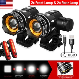 2 Sets USB Rechargeable LED Bicycle Headlight Bike Front Rear Lamp Cycling Light - Picture 1 of 14