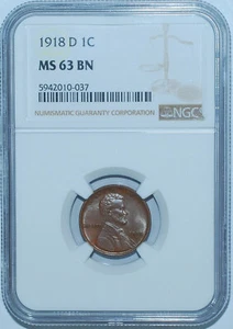 1918 D NGC MS63BN Brown Lincoln Wheat Cent - Picture 1 of 2