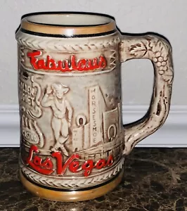 Taza de cerveza vintage fabulosa de Las Vegas Stein recuerdo vaquero pepita dorada casino - Imagen 1 de 3
