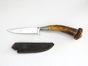 Puma Messer Vintage & Leder Etui Jäger Jagd Solingen Horn Griff Hund Symbol - Bild 1 von 12
