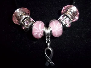 PINK Handmade Tibetan Silver CANCER AWARENESS "Hope" Charm Crystal Necklace N-24 - Picture 1 of 3