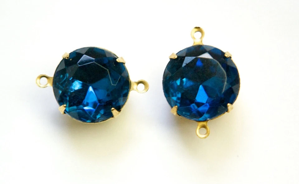 Piedras de vidrio facetadas de zafiro Montana de 15 mm 2 ajustes de latón de bucle Foto 1 de 1