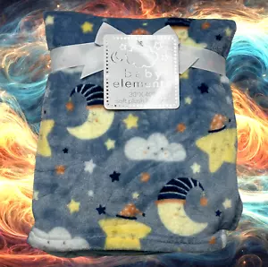 NEW Moon Clouds Stars Sleeping Happy Faces Plush Baby Blanket Toddler Elements - Picture 1 of 7