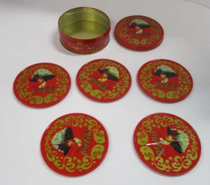 Vintage Coca Cola Coke Old Fashioned Tin & Coaster Set - Picture 1 of 5