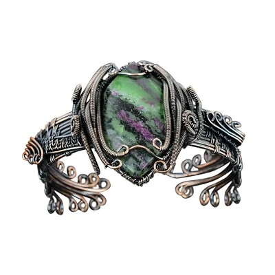 Brazalete ajustable envuelto en alambre de zoisita rubí hecho a mano de cobre ropa diaria Foto 1 de 4