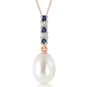 Collar de perlas, zafiro y diamantes de 18" en oro rosa de 14 K (4,15 quilates tw.) - Imagen 1 de 2