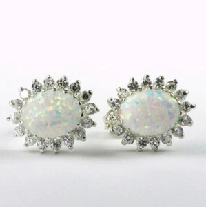 Orecchini a palo in argento sterling 925, opale bianco creato, SE183 - Foto 1 di 5