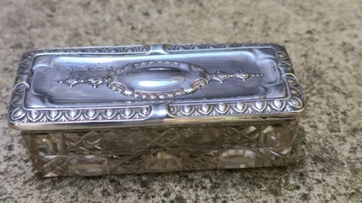 Caixa de bugigangas prata 1912 corte Birmingham vidro Hallmarked - Imagem 1 de 4