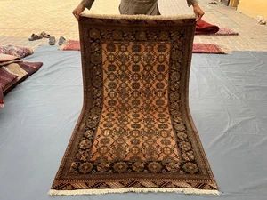 4x6 Vintage Turkmen Bashiri Rug, Peach Brown Hand-Knotted Wool Geometric Carpet - Picture 1 of 12
