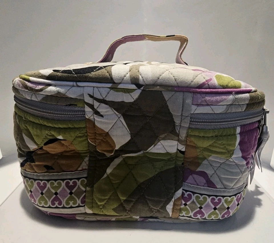 Vera Bradley Grande Cosmético Portobello Carretera Floral Verde Gris Maquillaje Forrado Foto 1 de 4