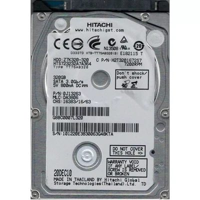 Hitachi 320GB HTS723232A7A364 SATA 7200RPM 2.5" Laptop HDD Hard Disk Drive - Image 1 of 3