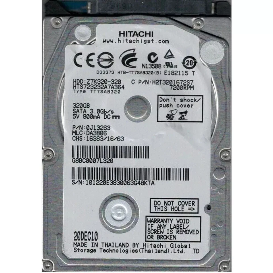 Hitachi 320GB HTS723232A7A364 SATA 7200RPM 2.5" Laptop HDD Hard Disk Drive - Image 1 of 3