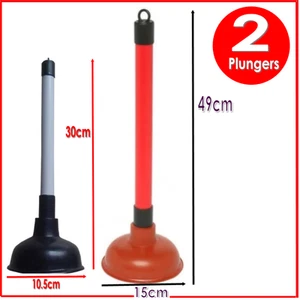 2pcs Toilet & Kitchen Laundry Sink Rubber Plunger Hand Plungers Drain Plumbing - Picture 1 of 17