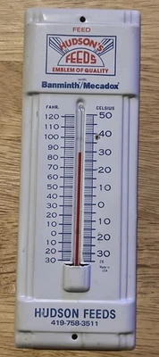 Termómetro de pared de metal Hudson’s feeds de colección Ohio agricultura alimentación granja letrero adv  Foto 1 de 4