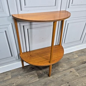 Retro Vintage Mid Century Modern Teak Console Table – Half Moon – Lower Shelf - Picture 1 of 24