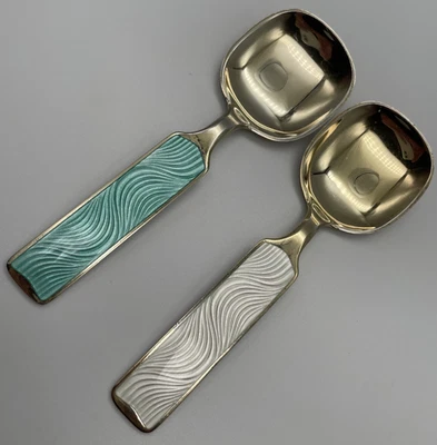 Pair Norwegian Theodore Olsens Sterling Silver Goldwash Guilloché Spoons (SP407) - Image 1 of 4
