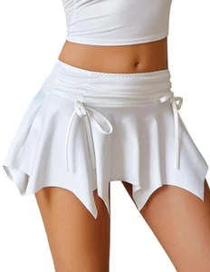 Mini Skirts Flowy Stretchy Y2k Rave Outfits Skirts with Drawstring Ruched Bow... - Picture 1 of 6