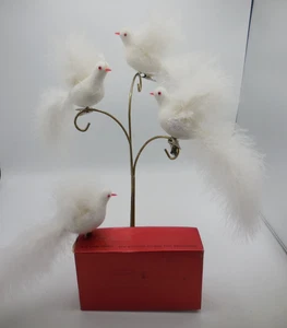 4 Clip On White Dove Bird Christmas Ornaments with Feathers Glitter Red Beaks - Picture 1 of 6