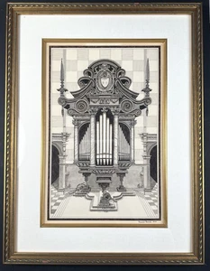 Ronald Barnes 1977 Original Tuschezeichnung Architektur Orgel Kunst gerahmt 24x18 - Bild 1 von 23