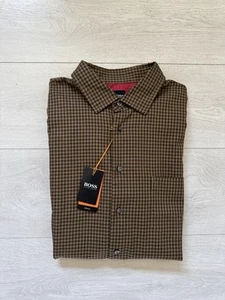 Hugo Boss Orange Hemd Braun kariert Gr. L Langarm Oberteil Slim Fit Shirt - Bild 1 von 15