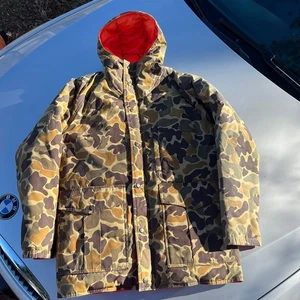 80s vintage camo Coleman down feathers reversible to orange puffer jacket - Picture 1 of 11