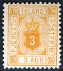 Iceland 1876-95 3aur Orange Yellow Scott O4 Official M H F-VF perf 14 x 13½   - Picture 1 of 2