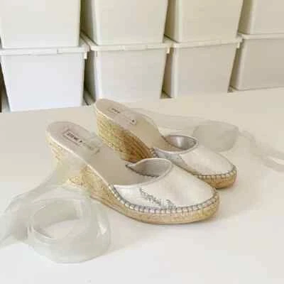 Steve Madden P-Boca Lentejuelas Cinta Envolvente Alpargata Cuñas Plateado Talla 8 Foto 1 de 4