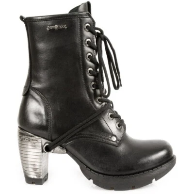 New Rock TR001-S1 Ladies Leather Boots Trail Black Gothic Punk Rock Lace Boots - Image 1 of 4