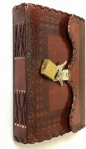 Leather Journal Writing Notebook Planner Notepad with Lock and Key Antique Diary - Picture 1 of 12