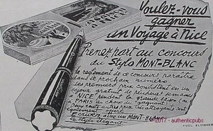 PUBLICITE MONTBLANC STYLO PLUME VOYAGE A NICE CONCOURS DE 1927 FRENCH AD PUB - Imagen 1 de 1