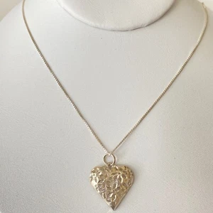 Vintage 925 Sterling Silver Floral Openwork Heart Pendant Chain Necklace 18.5" - Picture 1 of 4