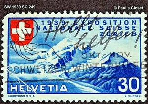 SW 1939 SC 249 DEEP BLUE & RED ALPINE SCENERY NATL EXPO 30¢ UNG PERF 11½  F/VF  - Picture 1 of 2