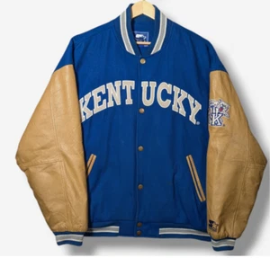 VTG Starter Kentucky Wildcats Jacket Men's Large Blue University Leather Wool - Picture 1 of 18