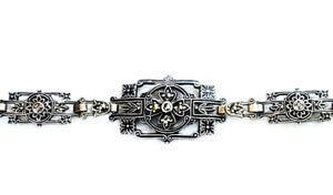 Bracelet - 6.75" 14.5g Ornate Antique/Deco Sterling Silver/Marcasite Links