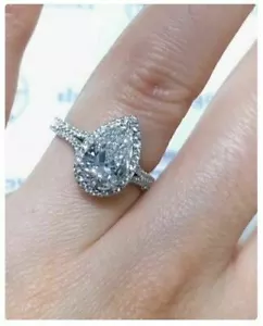 Engagement Ring 14k White Gold 3.75CT White Pear Cut Diamond Simulated Size 6.5 - Picture 1 of 5