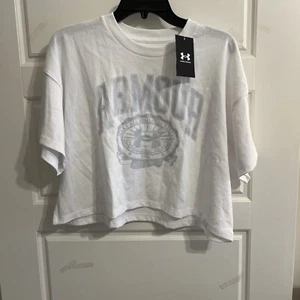Under Armour Shirt Women's Medium White New Campus Boxy Crop Top NWT - Picture 1 of 3