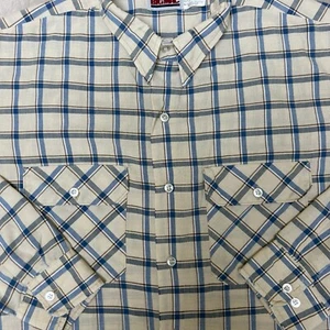 Vintage Big Mac Men's XL Tan Blue Plaid Long Sleeve Flannel Button-Up Shirt - Picture 1 of 9
