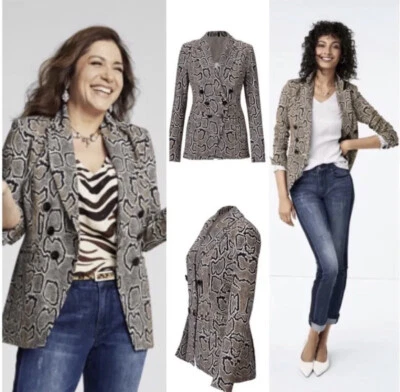 Cabi Wmn 尺寸 12 Python 蛇纹印花弹力西装外套 #3733 象牙色 棕色 黑色 189 美元 — 第 1/4 张图片