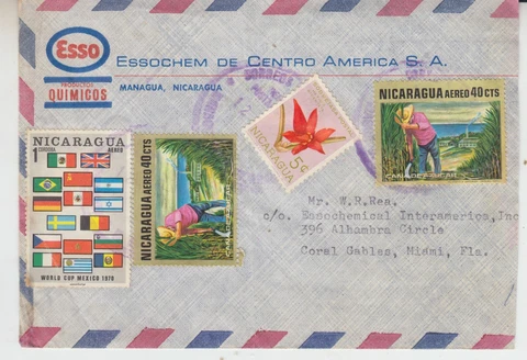 1970 Petroleum cover Nicaragua to Florida Cover
