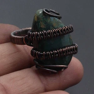 Chrysocolla Gemstone Gift For Mom Wire Wrapped Ring US 9 Jewelry G13083 - Picture 1 of 3