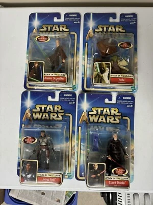 Star Wars Attack Of The Clones Action Figure Lot Of 4 2002 Collection 1 SEALED! - Image 1 of 4