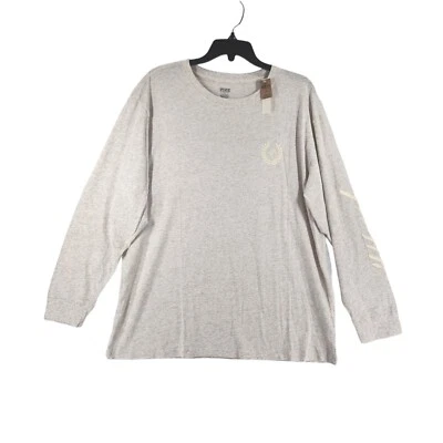 NWT Victoria's Secret PINK Oversized Long-Sleeve Campus Tee Size L Large Beige - Image 1 of 4