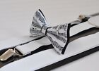 Black Sheet Music Notes Bow tie  White Suspenders for Men / Youth / Boy / Baby