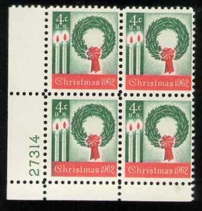US. 1205. 4c. Wreath & Candles, Christmas. Low Gloss Gum. PB4 27314 LL MNH. 1962 - Picture 1 of 2