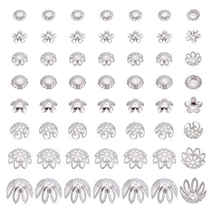 Flower Bead Cap, 240Pcs 8 Styles Stainless Steel Bead Cap Bails End Charm Caps F - Picture 1 of 6