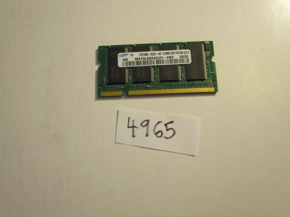 Samsung M470L6524CU0-CB3 512Mb 333Mhz PC2700 DDR1 SODIMM laptop memory RAM (4965 - Image 1 of 2