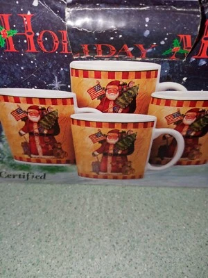 3 керамические кофейные кружки Country Santa Collection от Susan Winget — патриотический флаг - Изображение 1 из 3