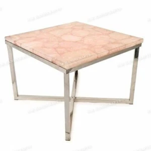 15" Rose Quartz Agate Coffee Side Table Natural stone Handmade Work - Picture 1 of 3