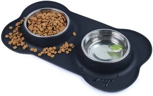 Dog Bowls Double Stainless Steel Pet Bowls for Food Water with No-Spill Silicone - Picture 1 of 3