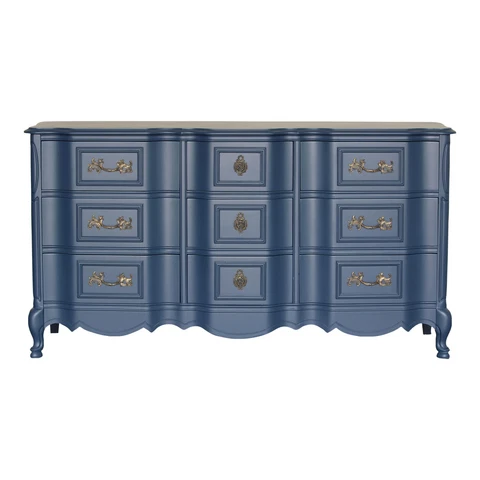 Vintage French Style Blue Standard Dresser of Nine Drawers Cover